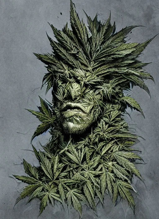 Image similar to Monster made of pot leaves, marijuana, watercolor, dramatic lighting, cinematic, establishing shot, extremely high detail, foto realistic, cinematic lighting, pen and ink, intricate line drawings, by Yoshitaka Amano, Ruan Jia, Kentaro Miura, Artgerm, post processed, concept art, artstation,