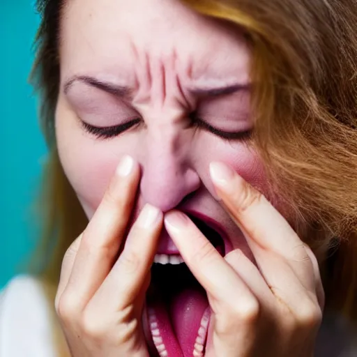 Image similar to woman with fingers crawling out of her mouth