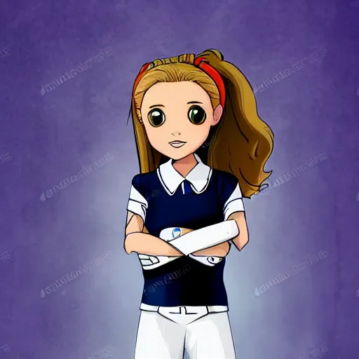 Prompt: buffy the vampire slayer wearing a school uniform, football field backround,