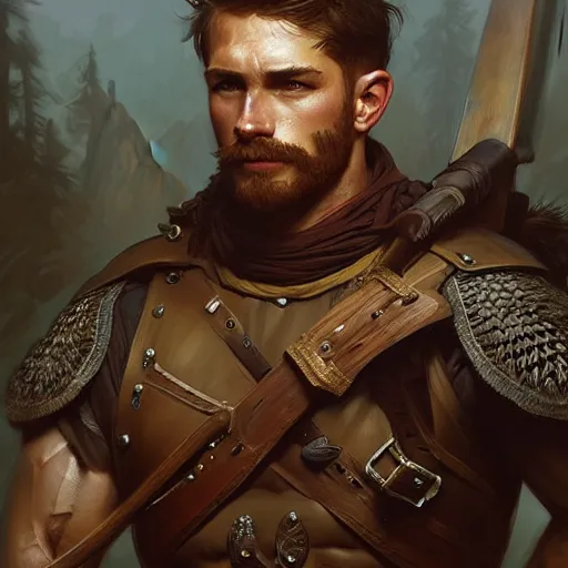 Prompt: portrait of a young rugged ranger, muscular, upper body, longsword, D&D, fantasy, intricate, cinematic lighting, highly detailed, digital painting, artstation, concept art, smooth, sharp focus, illustration, art by Artgerm and Greg Rutkowski and Alphonse Mucha