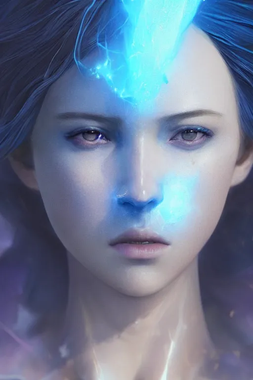 Prompt: a fancy close up portrait of a beautiful light mage covered in deep blue aura by Greg Rutkowski, Sung Choi, Mitchell Mohrhauser, Maciej Kuciara, Johnson Ting, Maxim Verehin, Peter Konig, final fantasy , mythical, 8k photorealistic, cinematic lighting, HD, high details, atmospheric,