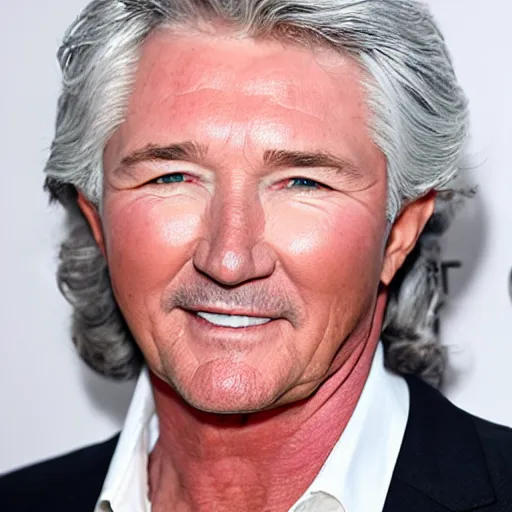 Image similar to long straight grey hair, patrick duffy, wearing a white shirt