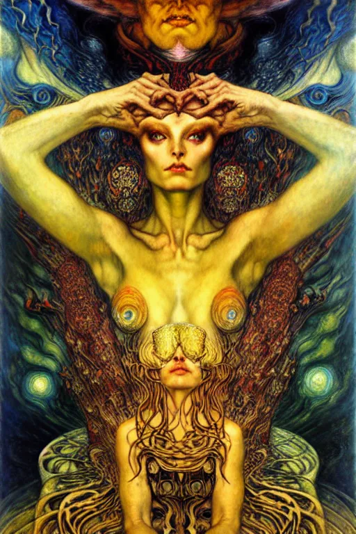 Image similar to Divine Chaos Engine by Karol Bak, Jean Delville, William Blake, Gustav Klimt, and Vincent Van Gogh, symbolist, visionary