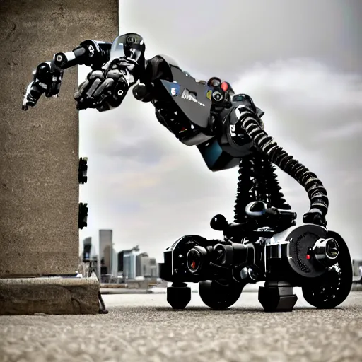 Prompt: mecha robot as a photographer with canon 5 d mark 2 dslr camera