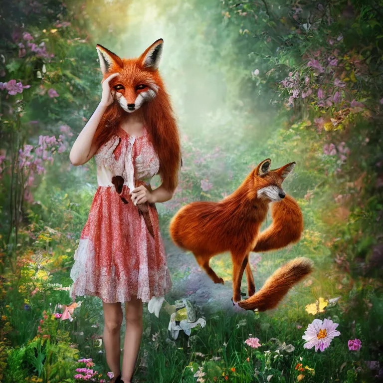 Image similar to photo of foxy girl in wonderland, realism, photorealism, sony a 7 r, high detailed