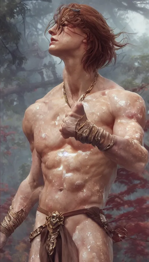 Prompt: epic masterpiece prince goro, sweaty skin, hyperrealistic, octane render, cinematic, beautiful face and flawless skin, perfect hands, 5 fingers, by Edgar Maxence and Ross Tran and Michael Whelan, Legends of Runeterra