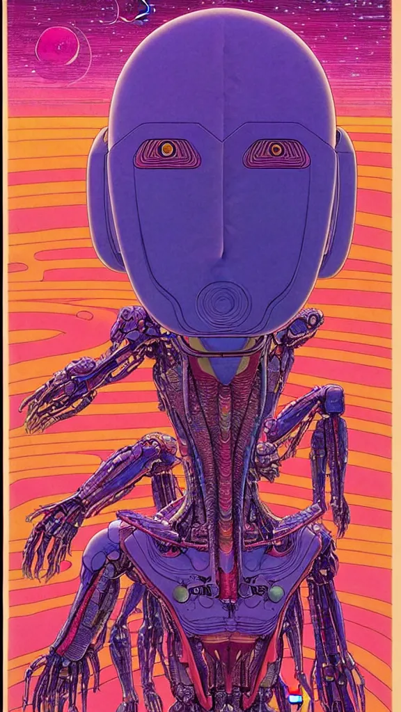 Image similar to ( ( ( ( a humanoid creature on other planets that appear intelligent. ) ) ) ) by mœbius!!!!!!!!!!!!!!!!!!!!!!!!!!!, overdetailed art, colorful, artistic record jacket design