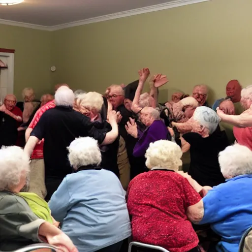 Prompt: a nursing home mosh pit