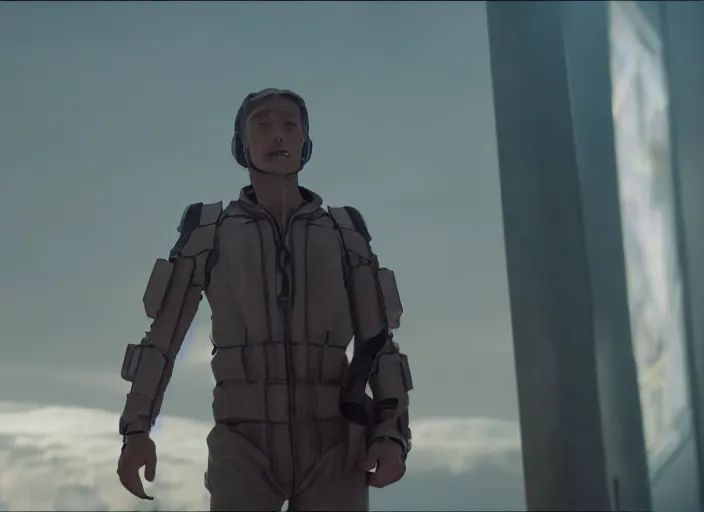 Image similar to film still of hermes conrad in the new scifi movie, 4 k