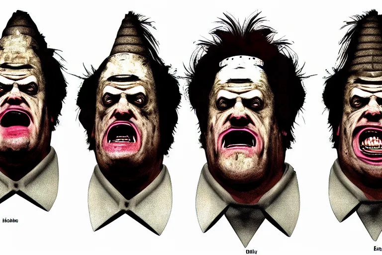 Image similar to leatherface coneheads, detailed facial expressions