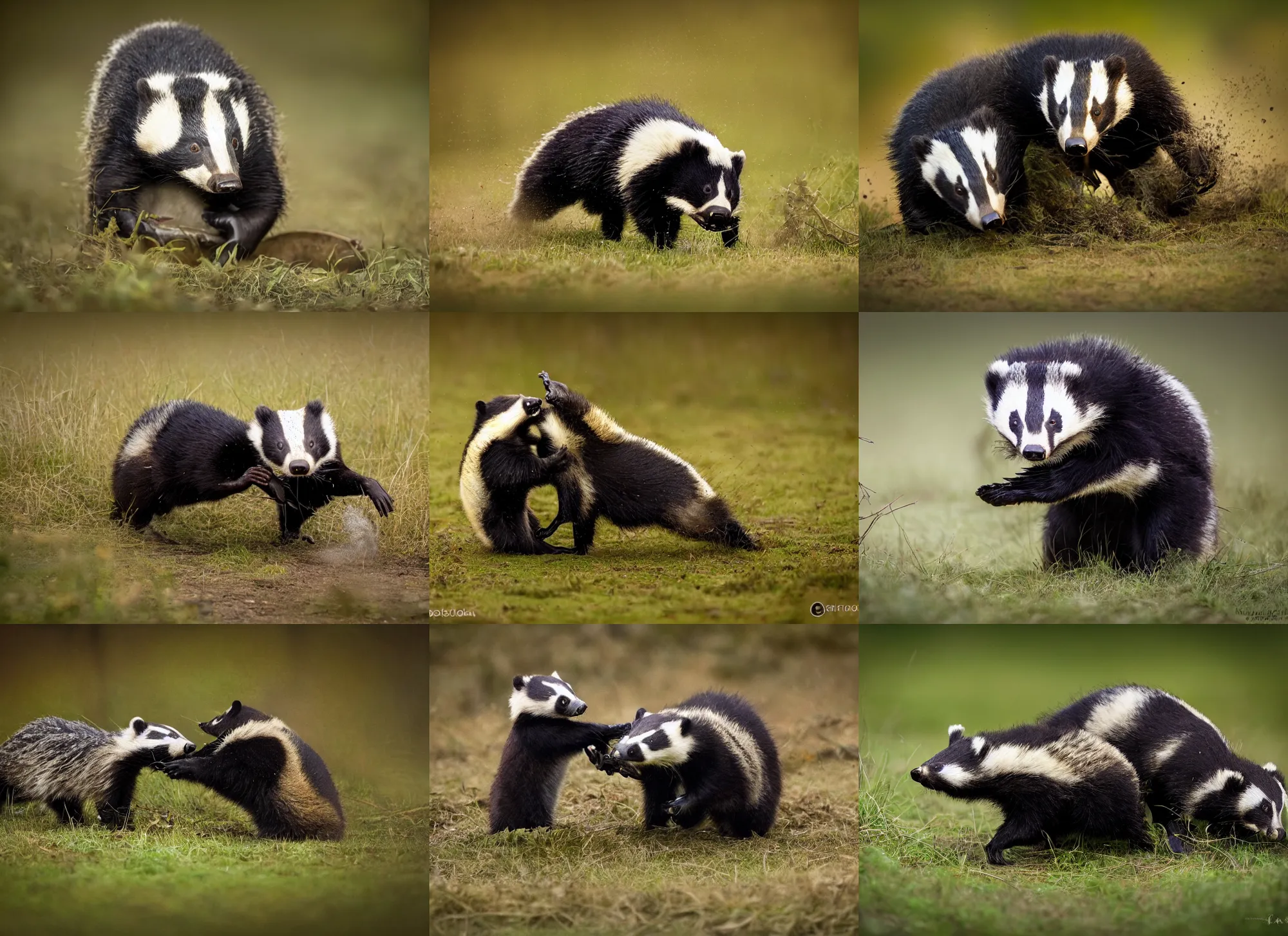 Prompt: wildlife photography of a badger fighting something, award winning photography, dramatic lighting