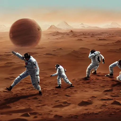 Image similar to astronauts playing kabadi on mars. highly detailed photorealistic trending on art station.