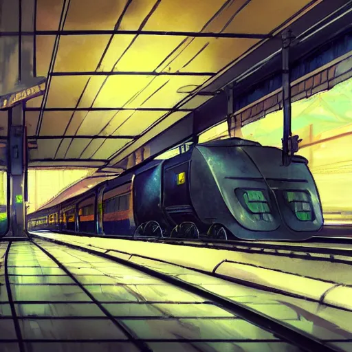 Image similar to A train at station, Anime concept art by Makoto Shinkai