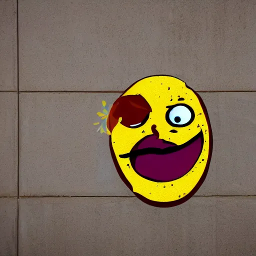 Image similar to circular yellow smiling cartoon face licking itself, very happy, YUMMYS CALLS