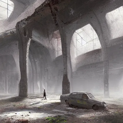 Prompt: lonely wanderer in abandoned ruins, trending on artstation, by Samori Nicola