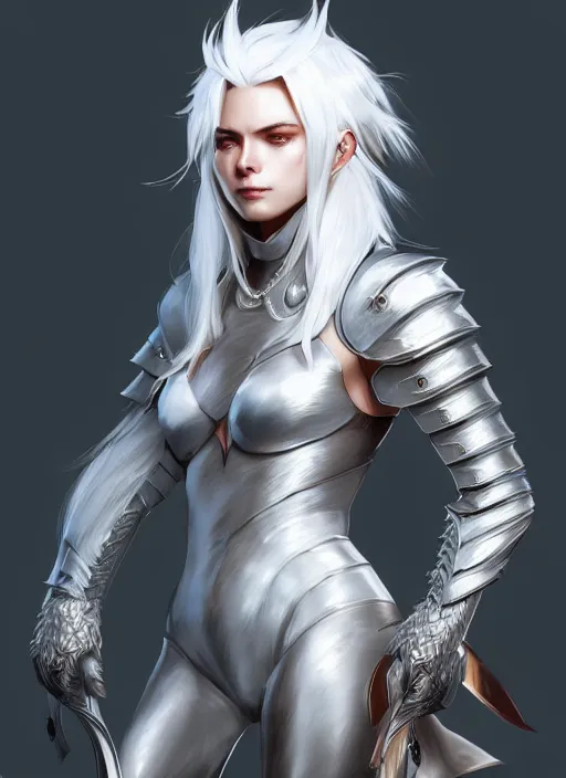 Image similar to fur - lined armor!!! beautiful and elegant white haired female!! gorgeous ayes!! character concept art, sharp focus, octane render! unreal engine 5! highly rendered!! trending on artstation!! detailed linework!! illustration by artgerm and wlop