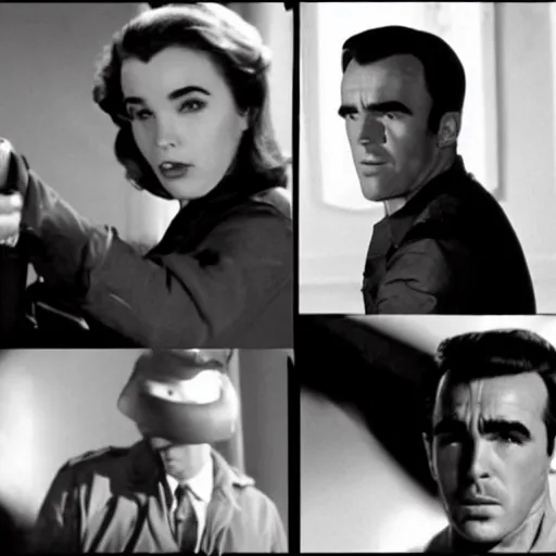 Prompt: still frames from action movie starring montgomery clift movie