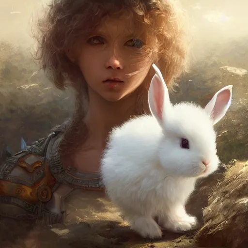 Prompt: cute white dwarf rabbit, 4 k oil on linen by wlop, artgerm, andrei riabovitchev, nuri iyem, james gurney, james jean, greg rutkowski, highly detailed, soft lighting 8 k resolution