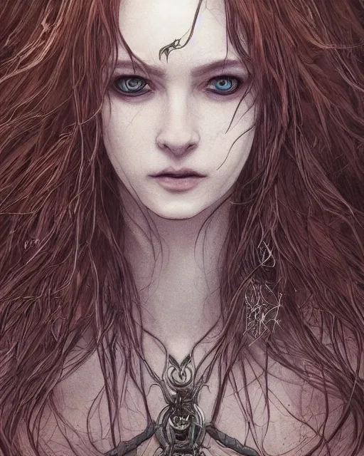 Image similar to portrait of a ranni the witch from elden ring, elegant, beautiful, mesmerizing, concept art, fancy clothing, highly detailed, artstation, behance, deviantart, trending, ayami kojima, shinichi sakamoto, kaoru mori