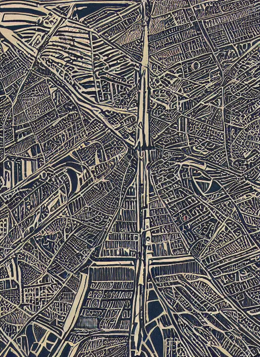 Prompt: portrait of paris, vivid, intricate, highly detailed, smooth, linocut illustration by tim foley