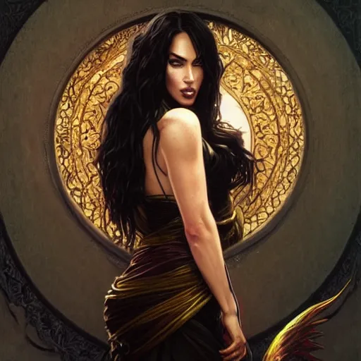 Image similar to ultra realistic illustration, megan fox as vampire lord, intricate, elegant, highly detailed, digital painting, artstation, concept art, smooth, sharp focus, illustration, art by artgerm and greg rutkowski and alphonse mucha