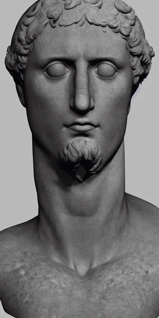 Image similar to 3d bust of a roman mans head floating, made of marble, mystical, surrounded by smoke, digital art, 4k