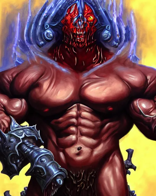 Prompt: slime lord from path of exile, portrait, digital painting, pecs like Schwarzenegger, highly detailed, intricate, trending on artstation, art by John Buscema