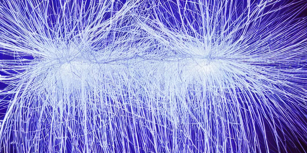 Prompt: “a deep blue network of neurons and fiber optics connected to create a subtle light show”