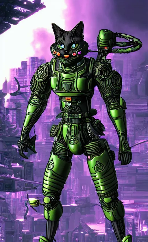 Image similar to a cat in a battlesuit in the style of masamune shirow 4 k, intricate, highly detailed, cinematic lighting