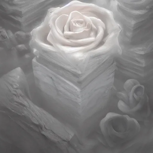 Image similar to a Rose lying on white marble, fog, volumetric lighting, intricate, elegant, highly detailed, digital painting, concept art, smooth, sharp focus, illustration, trending on artstation