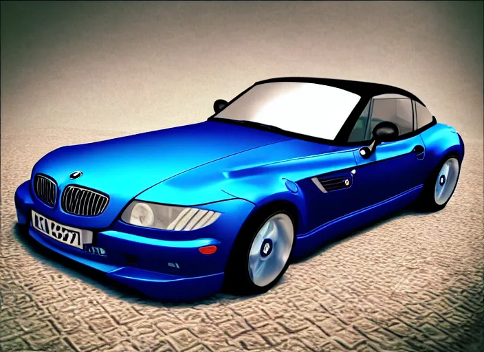 Prompt: “Velvet blue BMW Z3 car, Photorealistic.”