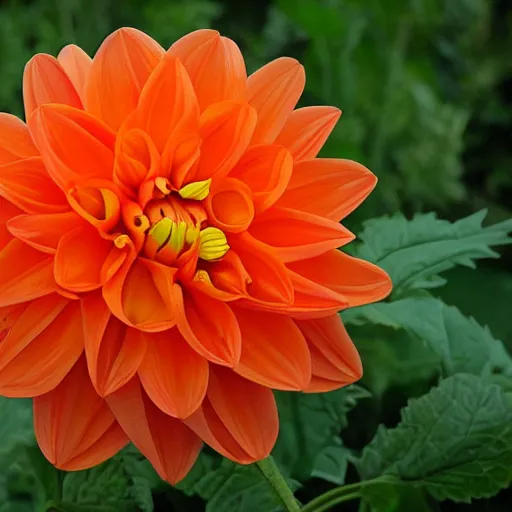 Prompt: an orange dahlia flower monster