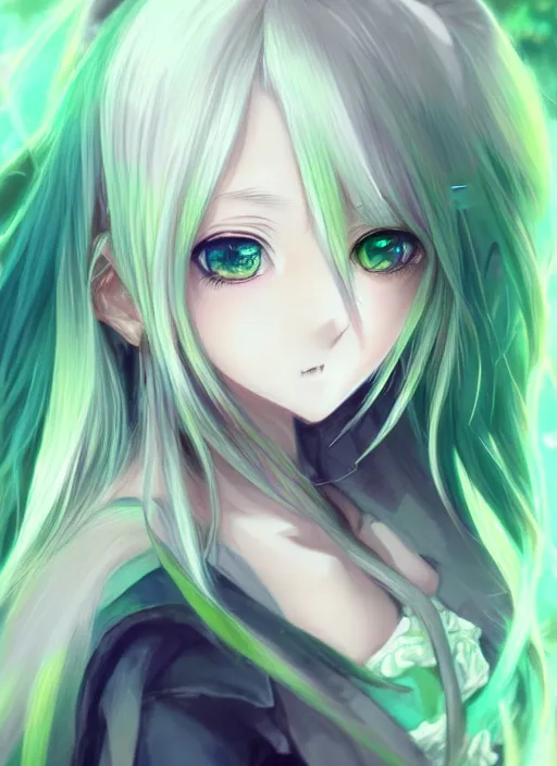 Image similar to very cute and beautiful anime girl portrait with highly detailed green eyes and pastel yellow hair, with intricate details, in professional modern anime style, made by ross tran, wlop, laica chrose, fashionable cute anime girl,