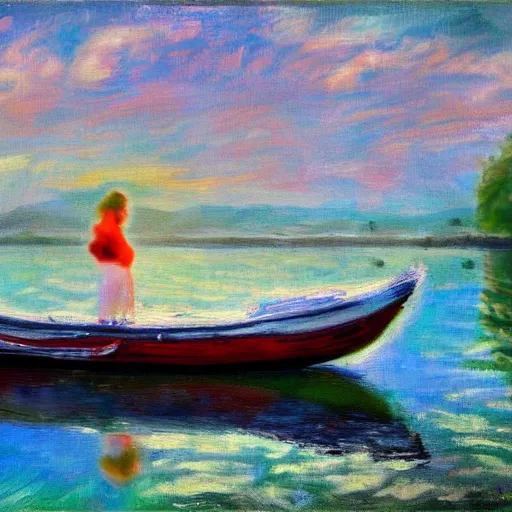 Image similar to a digital alarm clock in a boat, surreal impressionist painting