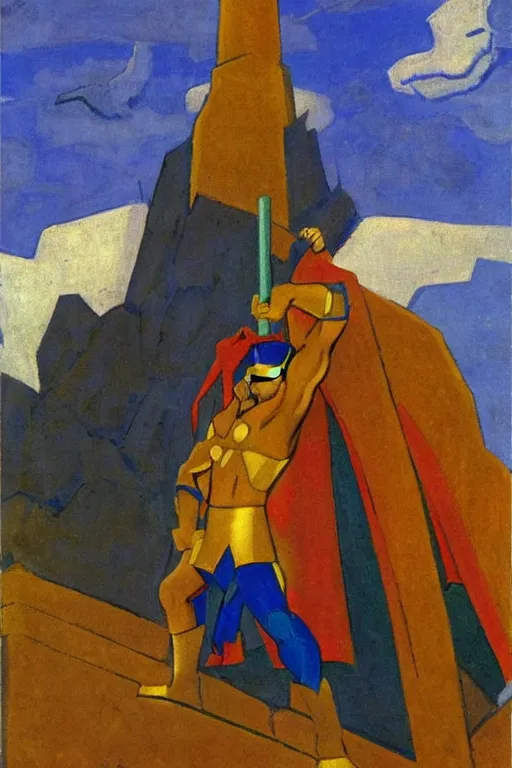 Image similar to thor, marvel, artwork by nicholas roerich,