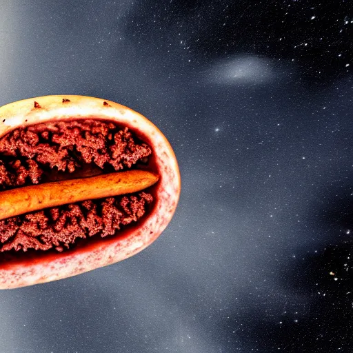 Image similar to CHORIZO sausage, cross section, night sky, 8k, photograph, photorealistic