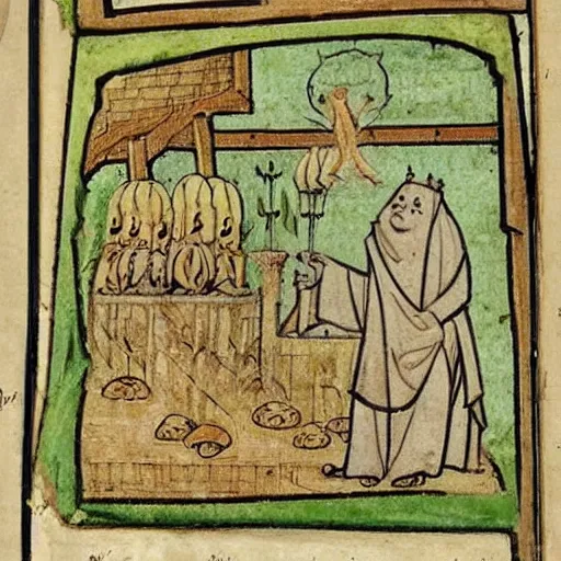 Image similar to page from a 1 4 th century monk's illustrations of the holy!! pepe the frog!!