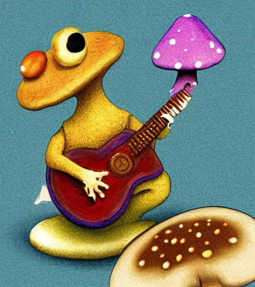 Prompt: a toad playing guitar on a mushroom