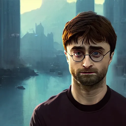 Image similar to highly detailed portrait, daniel radcliffe, in gta v, stephen bliss, unreal engine, fantasy art by greg rutkowski, loish, rhads, ferdinand knab, makoto shinkai and lois van baarle, ilya kuvshinov, rossdraws, tom bagshaw, global illumination, radiant light, detailed and intricate environment
