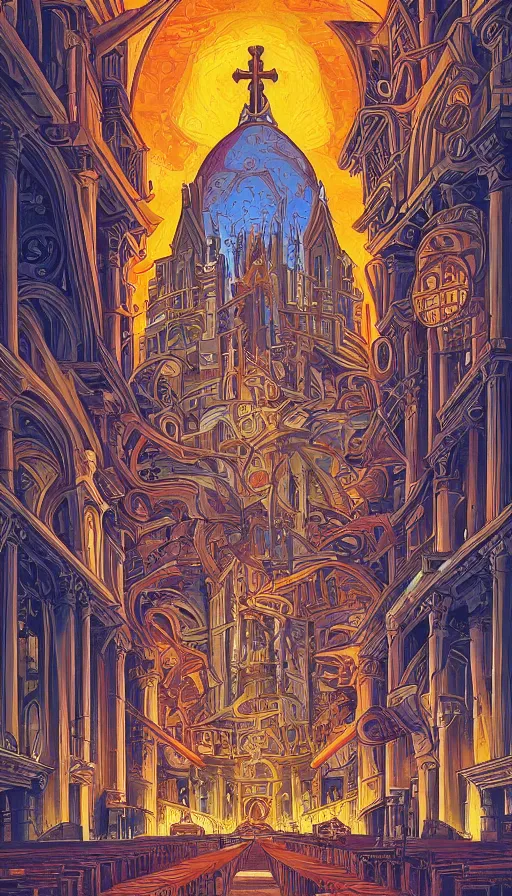 Image similar to The cathedral of ancient wisdom, italian futurism, da vinci, Dan Mumford, Josan Gonzalez