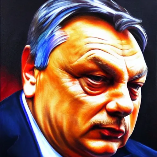 Image similar to viktor orban whittling, oil painting