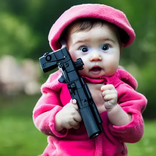 Prompt: a baby holding a gun