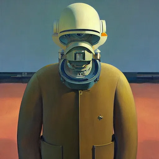 Image similar to Portrait of an engineer with helmet, very coherent, painted by Edward Hopper, Wayne Barlowe, painted by James Gilleard, airbrush, art by JamesJean