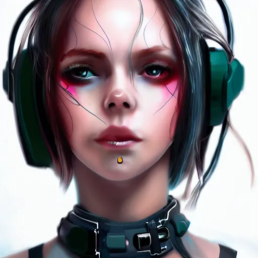 Image similar to female character cyberpunk wearing technological collar around neck, realistic, art, beautiful, 4K, collar, choker, collar around neck, punk, artstation, detailed,