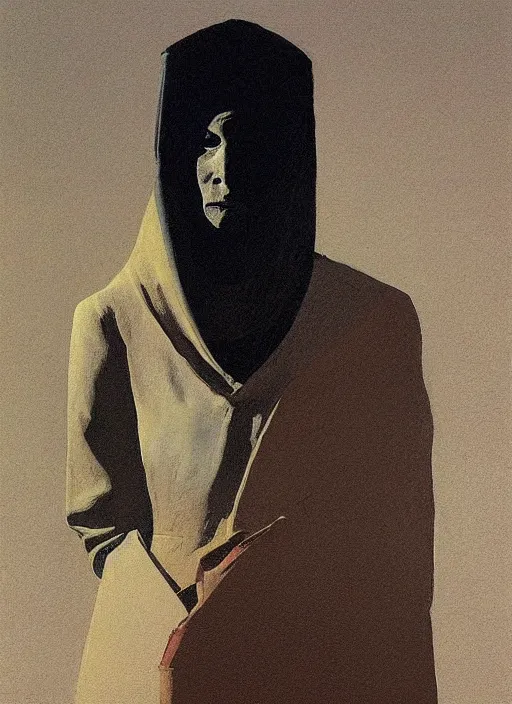 Image similar to woman portrait with a paper bag over the head Edward Hopper and James Gilleard, Zdzislaw Beksinski, highly detailed