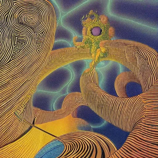 Image similar to the world is labyrinth beyond possibility of imagining, inhabited on many levels by alien intelligence, infinite in extent, staggering in its beauty, terrifying in its weirdness, endlessly satisfying and peculiar, by jean giraud