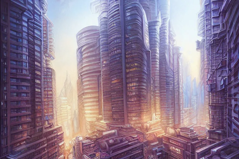 Image similar to painting of a modern city, fine details, magali villeneuve, artgerm, rutkowski