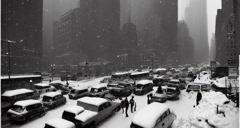 Prompt: image of new york in the winter, black and white photograph by andre kertesz