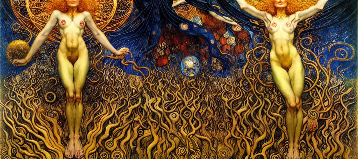 Image similar to Divine Chaos Engine by Karol Bak, Jean Delville, William Blake, Gustav Klimt, and Vincent Van Gogh, symbolist, visionary