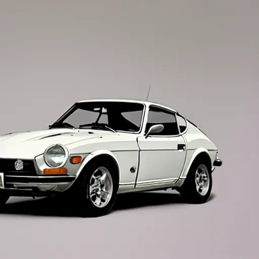 Image similar to a photorealistic image of a blue 1975 Datsun 260Z